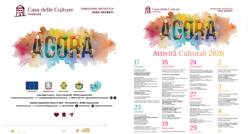 Cosenza, la Casa delle Culture svela “Agorà”: il 17 ottobre al via la stagione culturale 2026